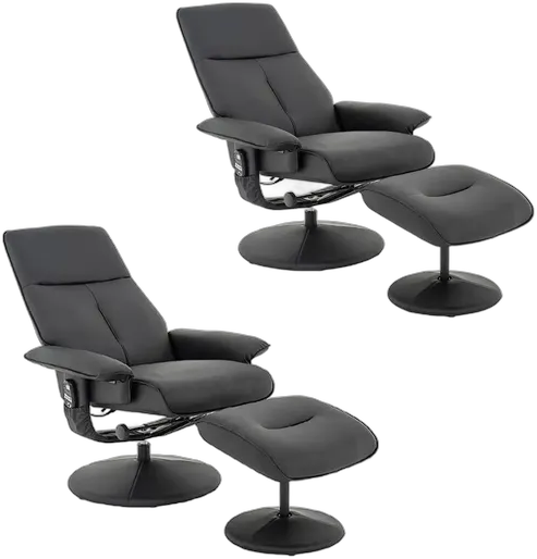 2 Electric Recliner Armchairs with Massage, PU, Black