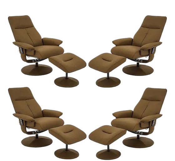 Set of 4 Electric Reclining Massage Armchairs PU Caramel