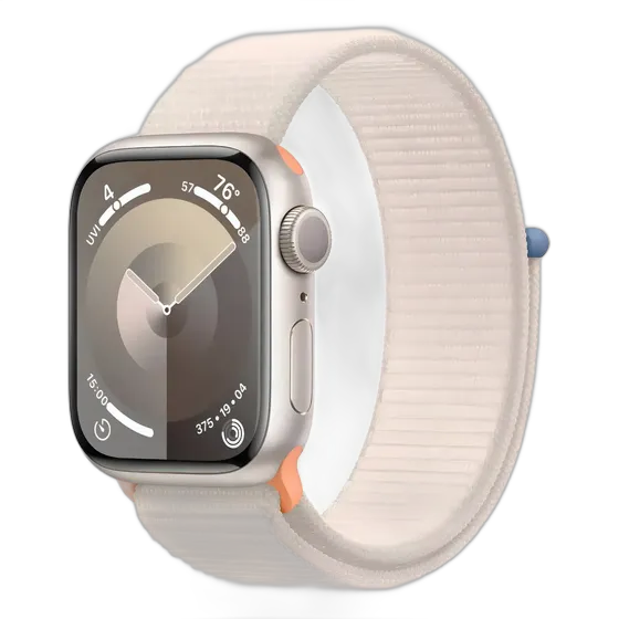 Apple Watch Series 9 GPS โข Starlight Aluminum Case โ 45 mm โข Starlight Sport Loop Band