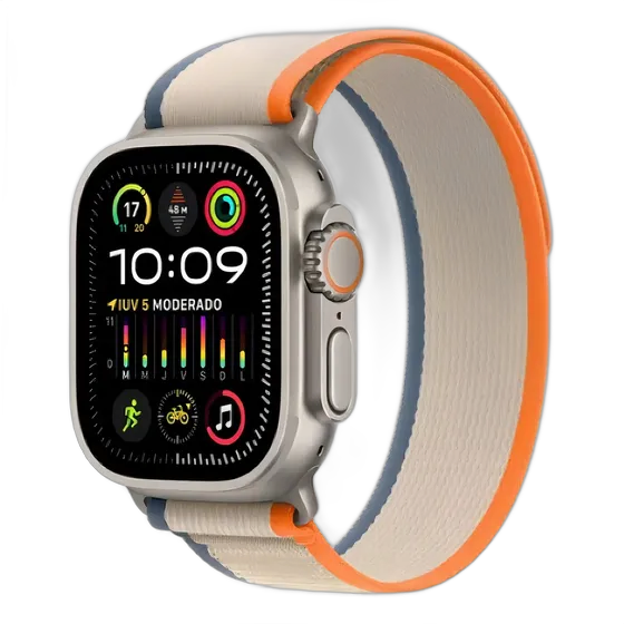 Apple Watch Ultra 2 GPS + Cellular • 49mm Titanium Case • Orange/Beige Trail Loop Band – S/M