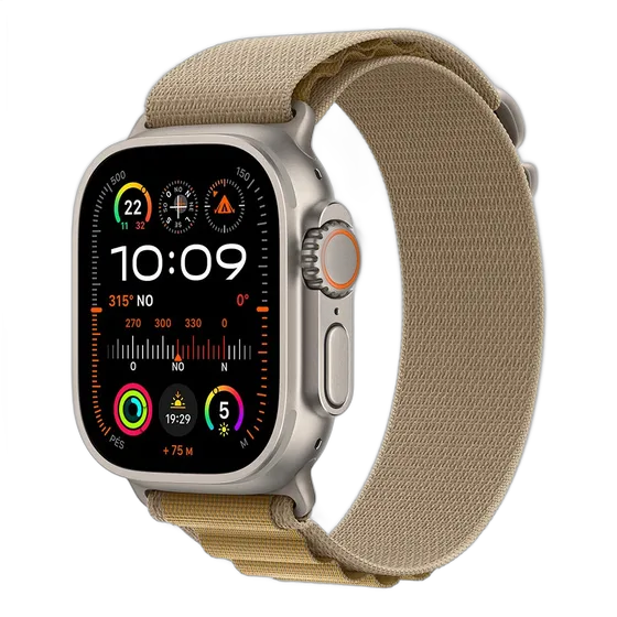 Apple Watch Ultra 2 GPS + Cellular • 49 mm Natural Titanium Case • Cinnamon Alpine Loop Band – M