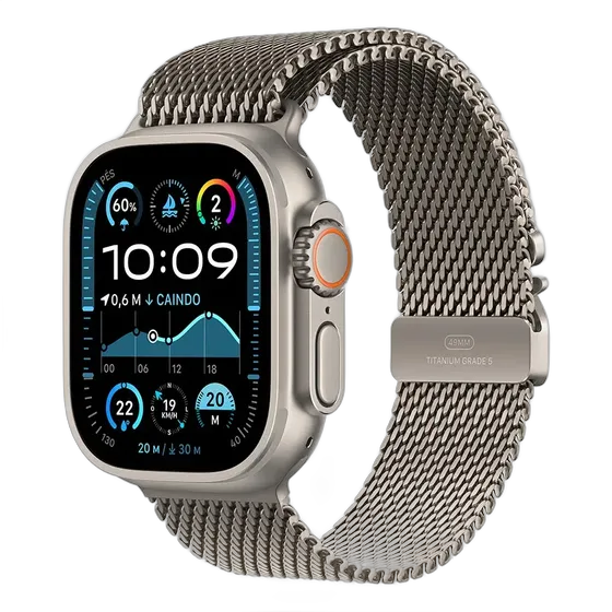 Apple Watch Ultra 2 GPS + Cellular • 49mm Natural Titanium Case • Natural Milanese Loop Titanium Band – M