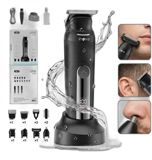 Inova Multigroom 5-in-1 Electric Shaver, for Beard and Body with 8 Combs and LED