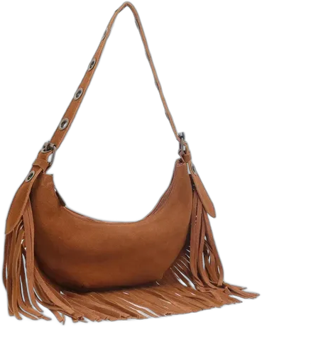 Women's Leather Bag with Fringe Caramel