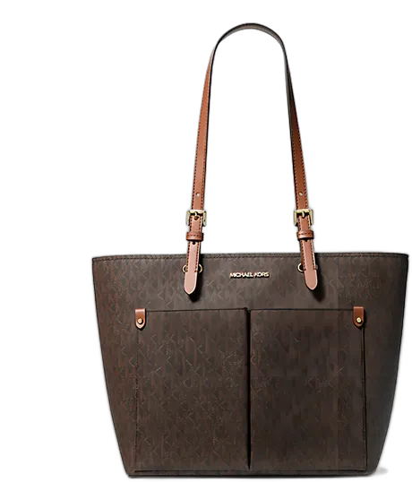 Michael Kors Jet Set Travel Tote Bag Brown Dark Brown Gold Monogram Light Brown
