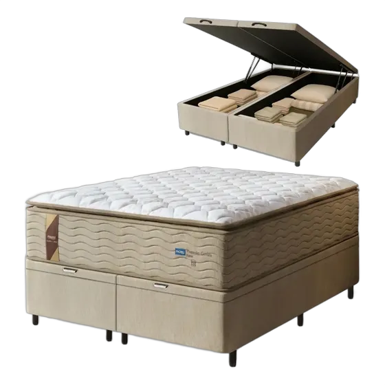 King Storage Box Bed with Guarda Costas Max Spring Mattress and Pillow Top