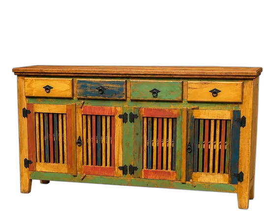 Solid Wood Buffet Rustic Sideboard Living Room Colorful Patina