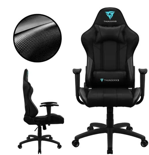 Ergonomic Swivel Gaming Chair Black, Supports Up to 120kg