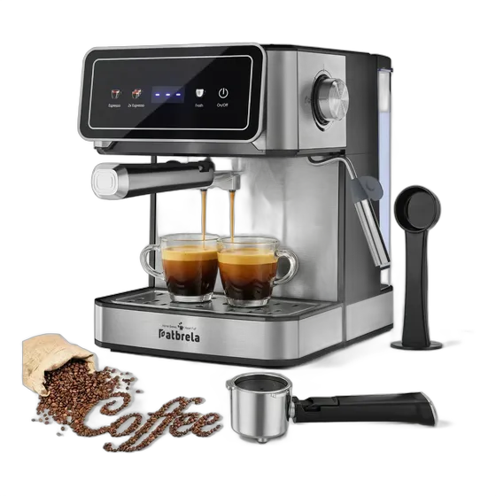Patbrela Cm005 Espresso Machine 20 Bar, for Ground Coffee and Nespresso Capsules, with Steam Wand and Cup Warmer, Black 127V