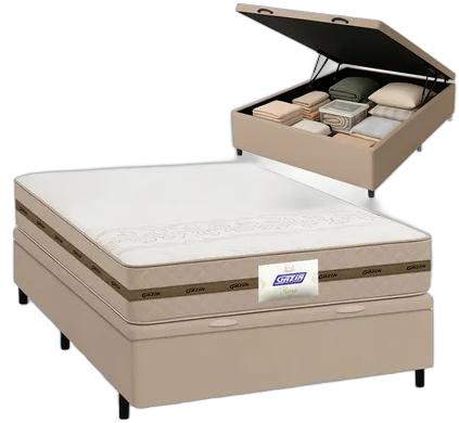 Storage Box Bed Double Gazin Mattress Flora Springs Beige 138x188x61cm