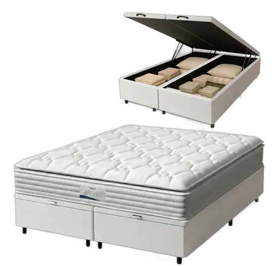 King Storage Bed Base Pocket Spring Mattress Granville with Pillow Top 193x203x69cm White