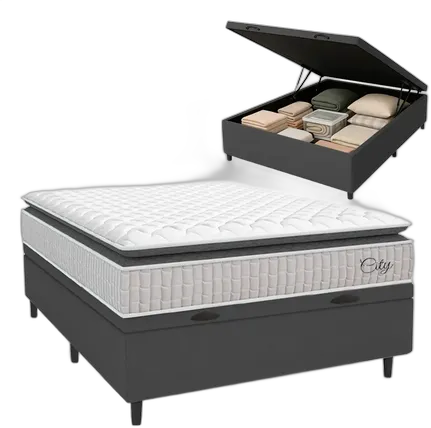 Storage Box Bed Double Mattress Pocket Springs City Pillow Top 138x188x64cm White And Grey Hellen Supports Up To 110kg Per Person White/grey