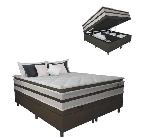 King Storage Bed Base Gazin Pocket Spring Mattress Love Story White/Ivory