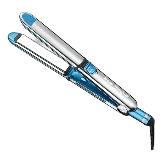 BaBylissPRO Nano Titanium Optima 3000 BABSS3000T Hair Straightener silver and blue. Straightening iron 3.2cm, stainless steel with titanium plates. Dual function, straightens and curls.