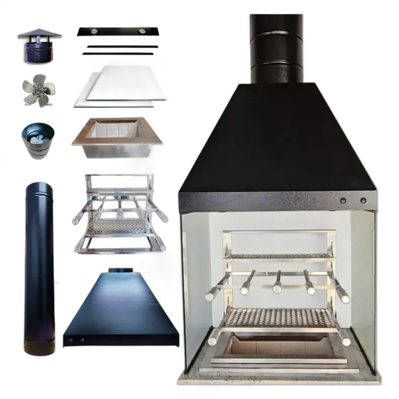 Complete Stainless Steel Grill with 70x50 Hood, Exhaust, Firebox