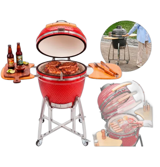 Premium Ceramic Grill with Lid for BBQ and Pizza