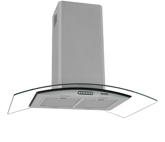 Nardelli Island Range Hood, Curved Glass, Stainless Steel, 90cm, 220V