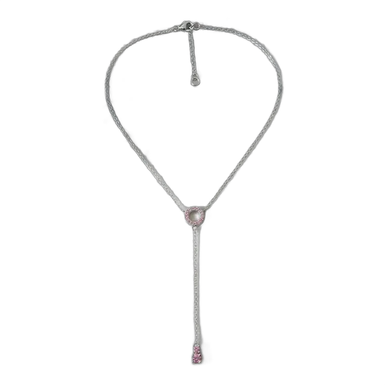 Fresh Little Tie Necklace in Sterling Silver 925 with Pink Stones 42cm