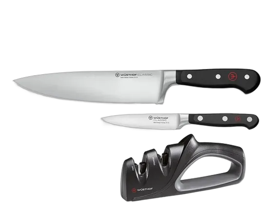 Wüsthof Classic Chef And Vegetable Knife Set With Sharpener Silver