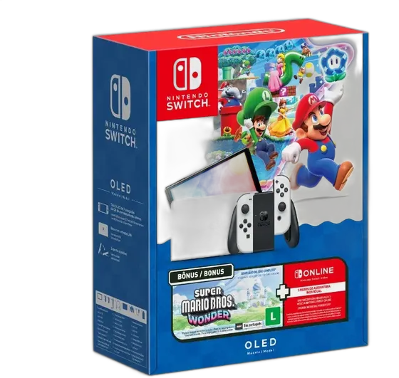 Nintendo Switch OLED Console Bundle Super Mario Bros Wonder 3-Month Nintendo Switch Online 64GB White