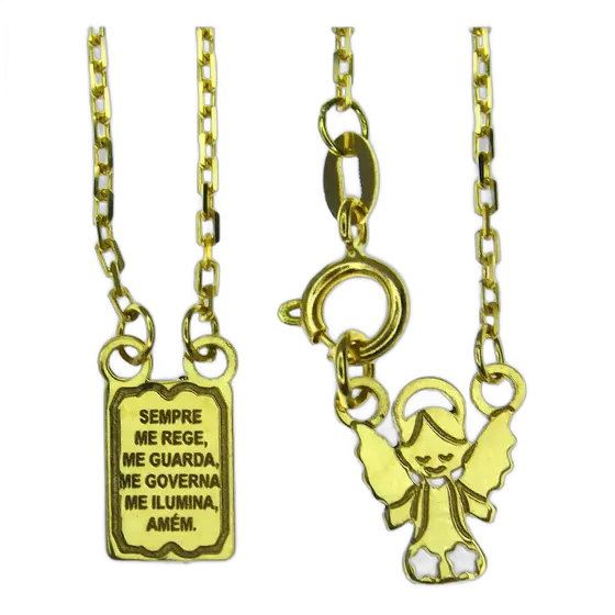 Scapular in 18k Gold Angel and Prayer Kids Esclp12