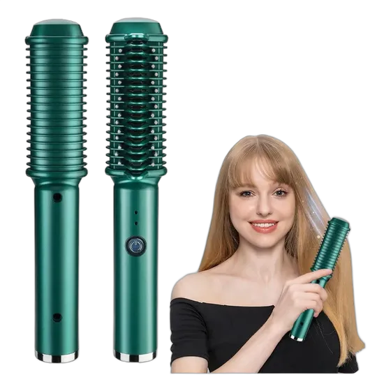 Cordless Rechargeable Hair Straightening Brush, Green, 5V