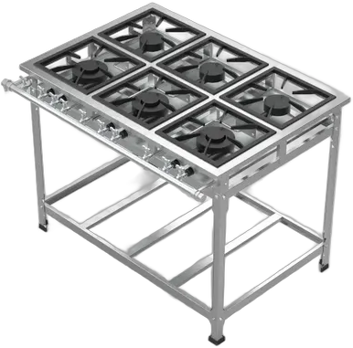 Industrial Stove, 6 Burners, 30x30, P5 Low Pressure, Stainless Steel