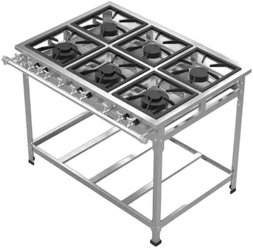 Industrial Stove, 6 Stamped Burners, Low Pressure, Mixed, Stainless Steel