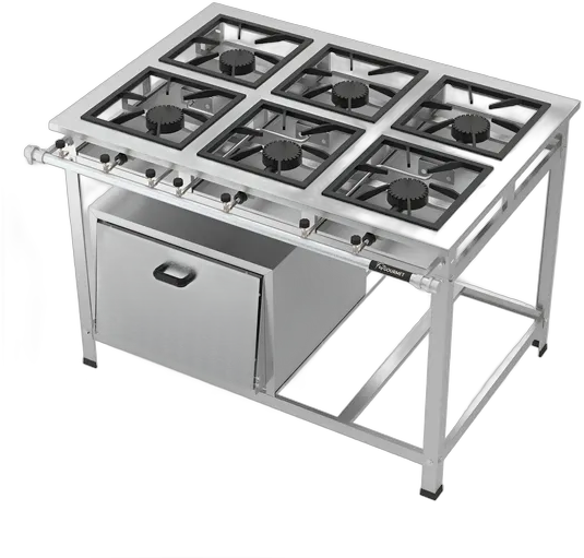 Industrial Stove Stainless Steel 430, 6 Burners, High Pressure, with 70L Oven