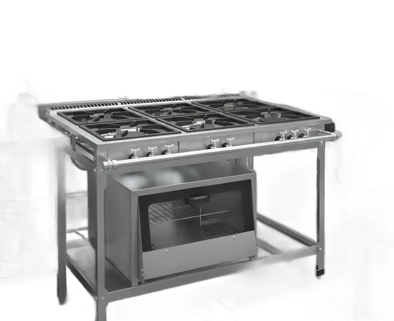 Stainless Steel Industrial Stove 6 Burners Low Pressure Glass Oven Stainless Steel