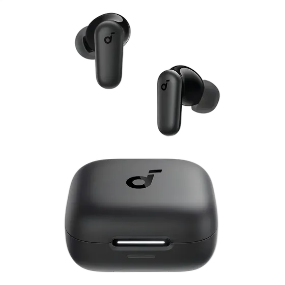 Soundcore P30i by Anker Bluetooth 5.4 Headphones, Adaptive Noise Cancelling, Powerful Bass, 45H Playback, 2-in-1 Case with Phone Stand, IP54, TWS Wireless Earbuds, Black