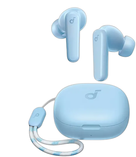 Soundcore by Anker P20i Headphones Powerful Impactful Bass Bluetooth 5.3 30H Playback Water Resistant 2 AI Mics for Clear Calls Sound Customization via App Light Blue