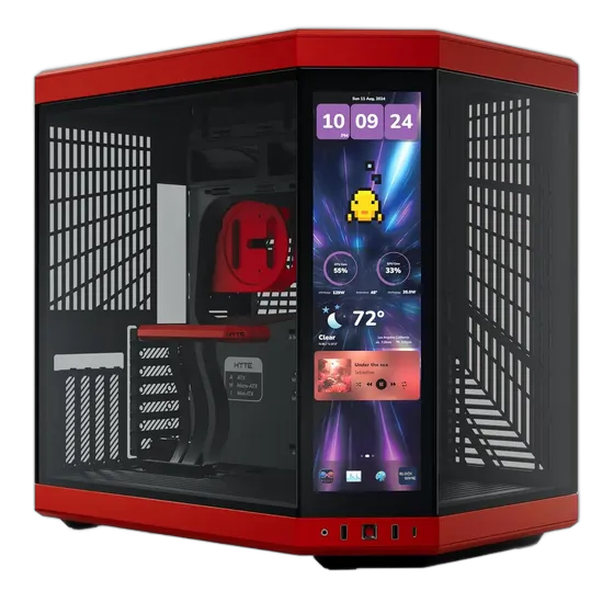 Hyte Y70 Black/Red PC Case, 2.5K 14.9" Touch Infinite LCD Screen Integrated, EATX, Vertical GPU Kit Included