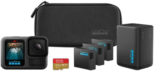 GoPro HERO13 Black Power Bundle - Kit with Action Camera Waterproof 10m, 5.3K60, 27MP and Dual charger with Batteries, case and Memory Card