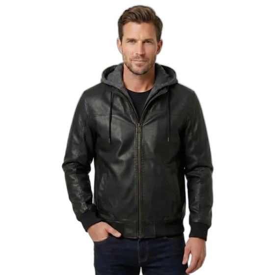 Men's Jacket 100% Genuine Natural Leather with Hood