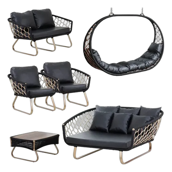Set of 2 Hanging Swing Chairs & Table, Woven Design