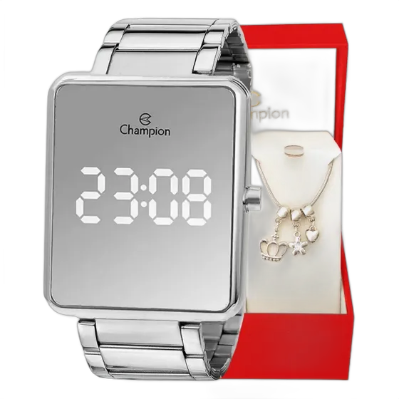 Champion Women's Digital Watch Kit Silver with Link Bracelet