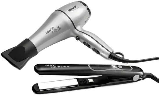 Taiff Kit: Style Pro Titanium Professional Flat Iron Bivolt + Style Pro Silver Hair Dryer 127v 2000w