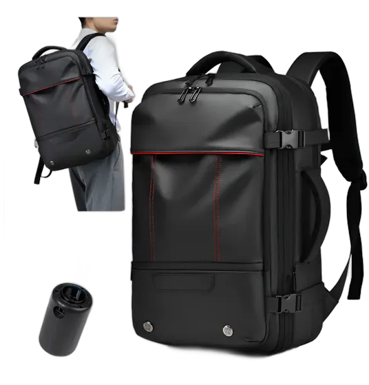 Executive Travel Vacuum Notebook Backpack Burgundy Expandable Air Compression