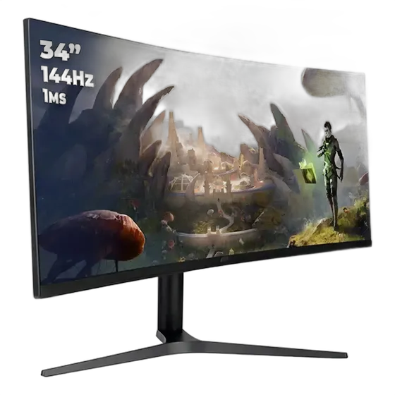 Gaming Monitor 34 Curved PC 144Hz Ultra Wide Colored LED Light Color Black