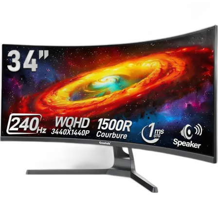 Gawfolk Curved Gaming Monitor 34 Ultrawide WQHD 240Hz, with FreeSync and Speakers Black 127/220V