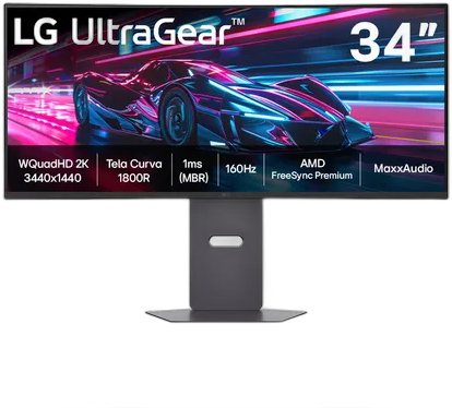 LG UltraGear Curved Gaming Monitor 34G600A-B, 34" QuadHD 2K, Ultrawide 1800R, 160Hz, 1ms (MBR), AMD FreeSync Premium, HDR10, MaxxAudio, Black 127/220V