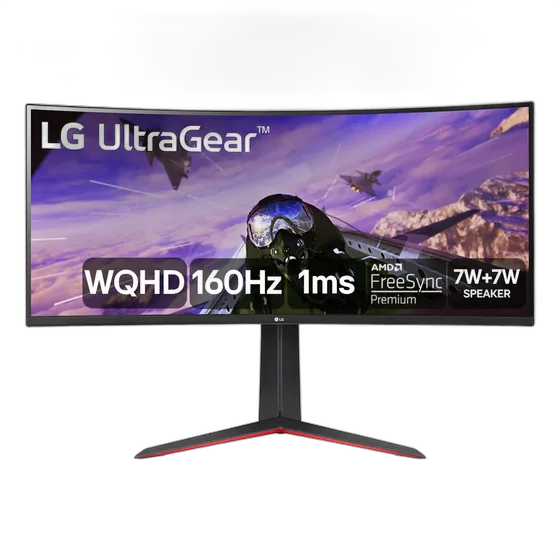 Gaming Monitor LG UltraGear Curved - VA Panel 34", 2K WQHD 3440 x 1440, UltraWideโข (21:9 format), 160Hz, 1ms (MBR), AMD FreeSync Premium - 34GP63A-B