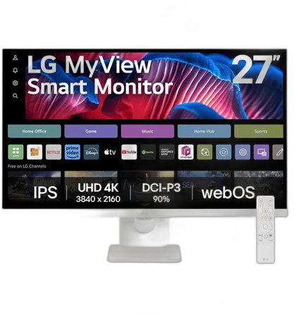 LG MyView Smart Monitor - 27" IPS Screen, webOS, ThinQ Home, AirPlay, Screen Share, Bluetooth, 27SR73U-W, White, 127/220V
