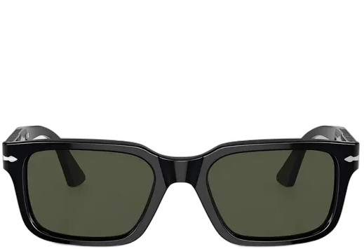 Persol PO3272S Black Rectangular Sunglasses with Green Crystal Lenses