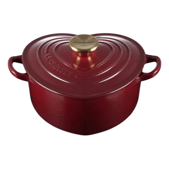 Le Creuset Tradition Heart-Shaped Pan 20cm Gold Handle Cast Iron Rhône