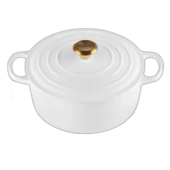 Le Creuset Signature Round Pot 24cm Gold Knob White Cast Iron
