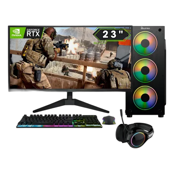 Complete Gaming PC 2Eletro FPS Intel Core i7 16GB RAM GeForce RTX 3050 8GB SSD 1TB 600W Power Supply 23" Monitor Full HD 75Hz Gaming Kit with Headset PG2E-0133FP