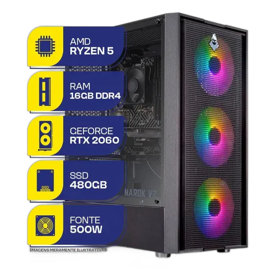 PC Gamer MCL, Ryzen 5 5500, RTX 2060, 16GB DDR4, 480GB SSD 480 GB 16 GB RTX 2060 6GB