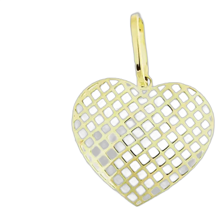 18k Gold Heart Pendant Openwork Grid Mirror-Polished Yellow Gold